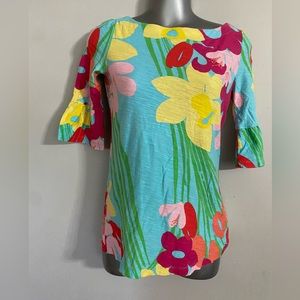 Lilly Pulitzer Tropical Floral Print Bell Sleeve Top Size XS